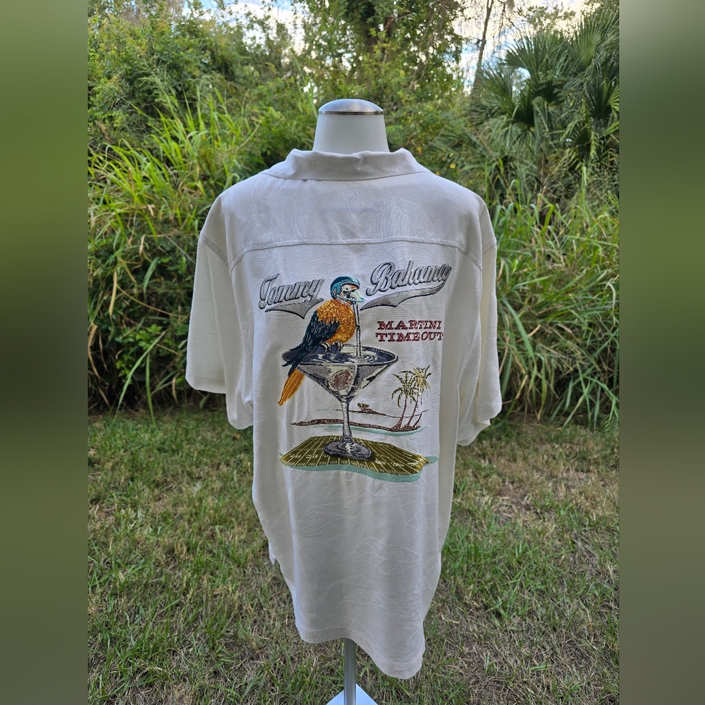 TOMMY BAHAMA EMBROIDERED SHIRT, MARTINI TIME OUT THEME.